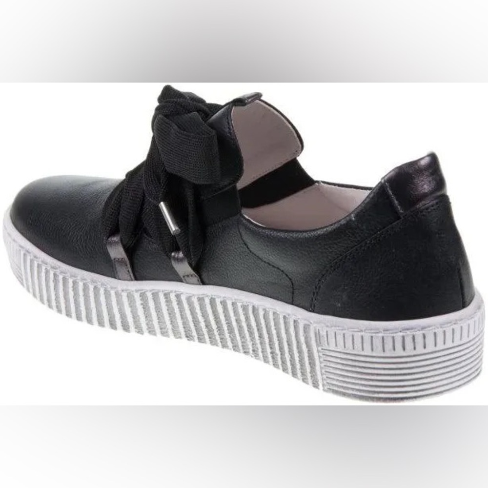 Gabor Black Leather Ribbon-Lace Platform Sneakers - Picture 7 of 9
